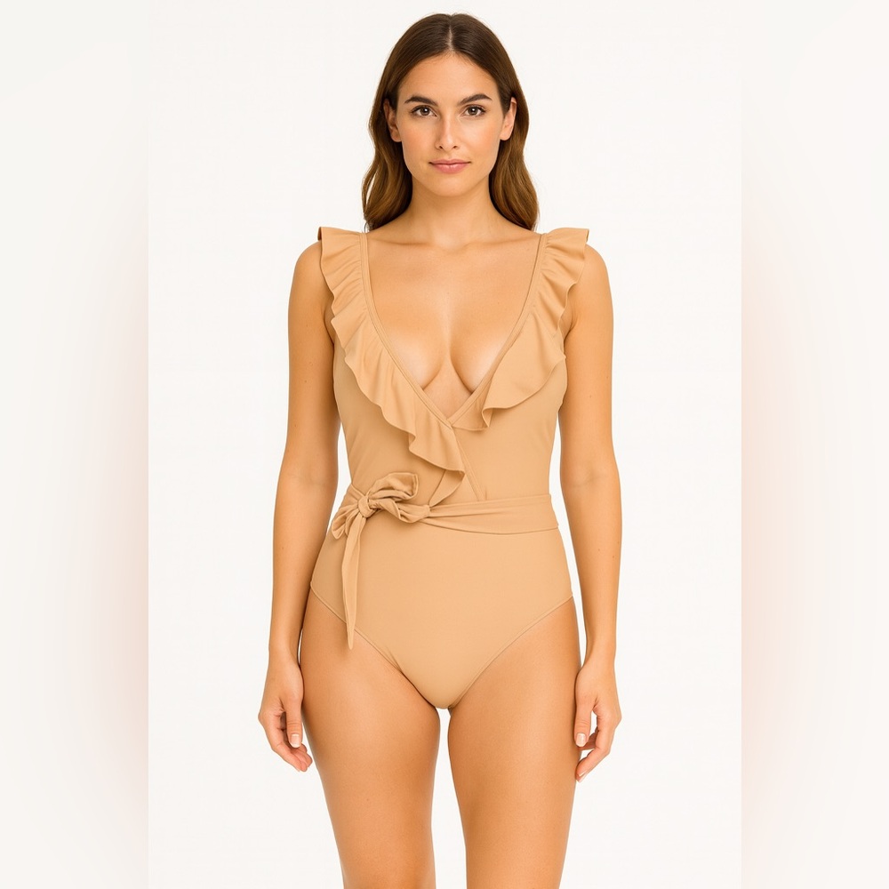 Joan Vass Ruffle One Piece‎ Swimsuit Tummy Control Lined NWT S
